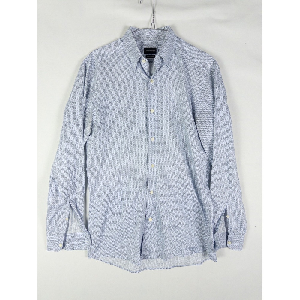 Ermenegildo Zegna Centoquaranta Button Down Shirt Mens M Blue Geometric Quiet Lu